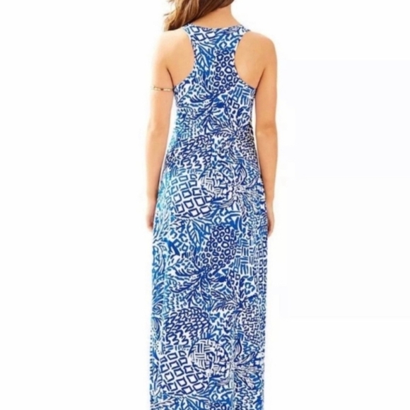 Lilly Pulitzer XS Kerri Blue and White Patterned Maxi Dress 100% Pima Cotton - Picture 3 of 8
